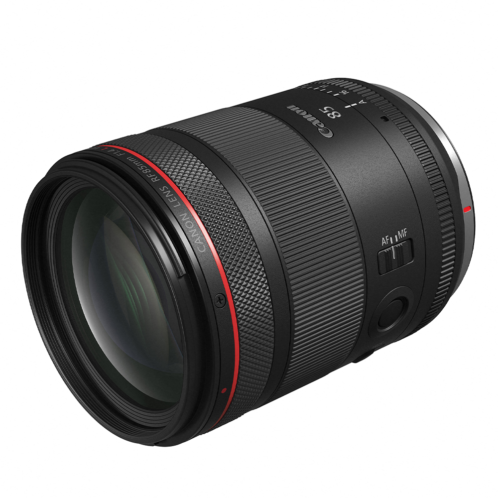 Canon-rf-85-f1.4-vcm Objektiv vorne seitlich