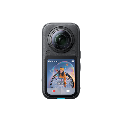 Insta360 X6 Schwarz Frontansicht mit OLED Touchscreen und Kamera-Linse