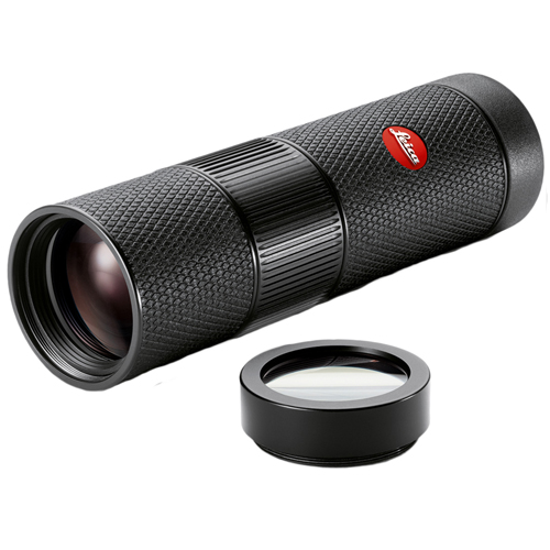Detailaufnahme des Leica Monovid 40314 mit montierter Makro Nahlinse