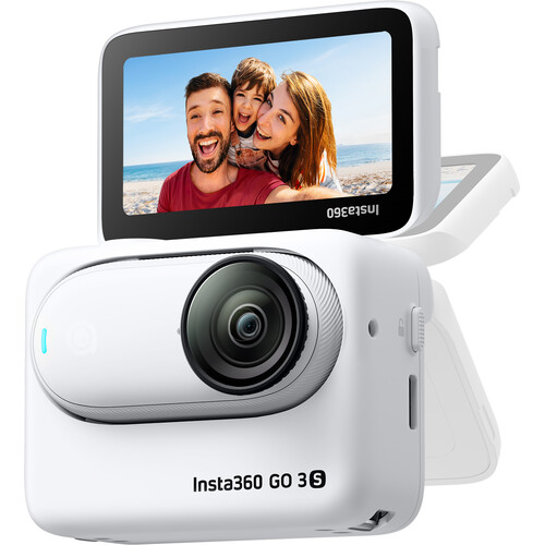 Insta360 GO 3S Standard Edition 128 GB Arctic White - Seitliche Ansicht, zeigt das Klappbare Display