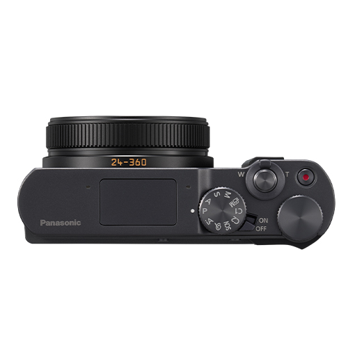 Panasonic Lumix DC-TZ300 Dark Silver Draufsicht mit Fokus auf die Einstellräder.