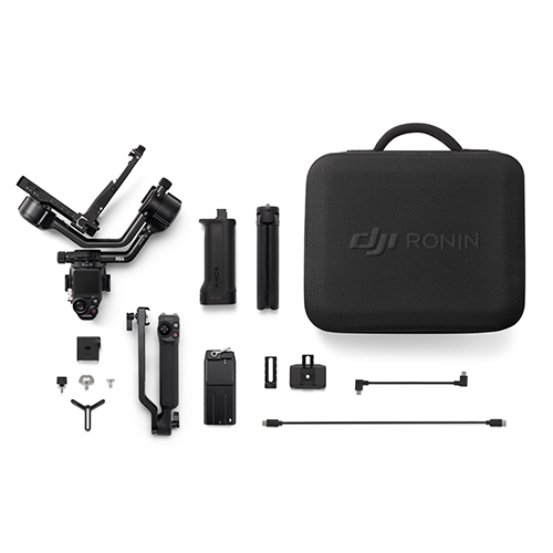 Vollständiger Lieferumfang der DJI RS5 Pro Combo in der Draufsicht