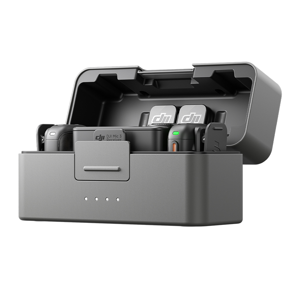 DJI Mic 3 2 sender 1 empfner 1 ladeschale geöffnet vorne