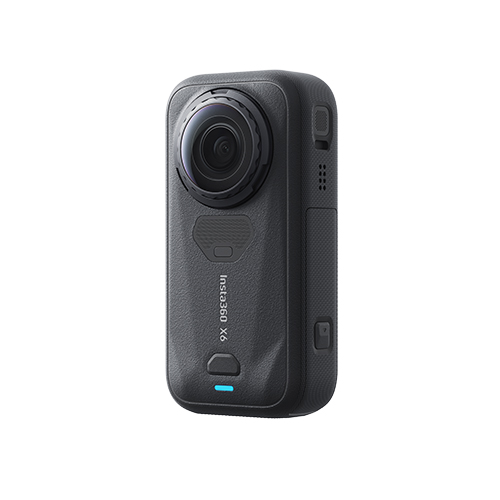 Insta360 X6 Schwarz Schrägansicht von hinten mit Linsenschutz