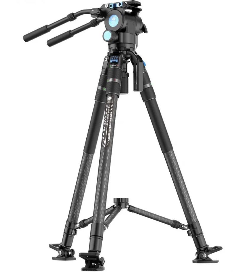 Sirui SVT75 Carbon Videostativ + SVH15 Fluidkopf - Frontale Ansicht