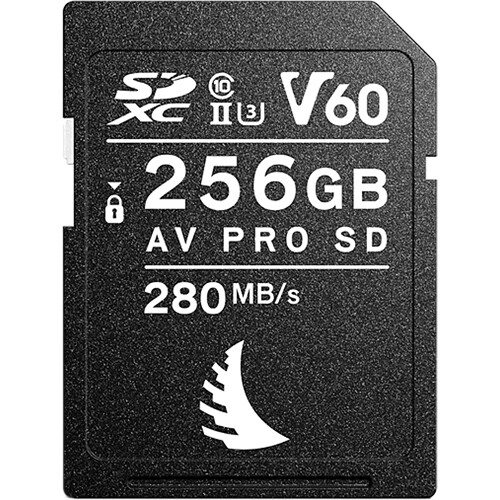 Angelbird AV PRO SD 256GB V60 UHS-II MK2 Speicherkarte frontal, zeigt Logo und Geschwindigkeitsangaben