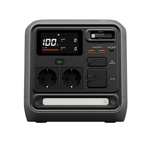 DJI Power 1000 Mini Seitenansicht mit Fokus auf die SDC-Schnellladeanschlüsse.