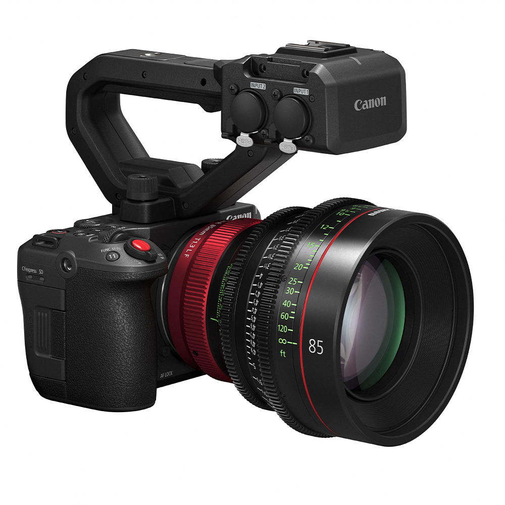 Canon-c50 Ansicht seitlich vorne mit Cine Objektiv