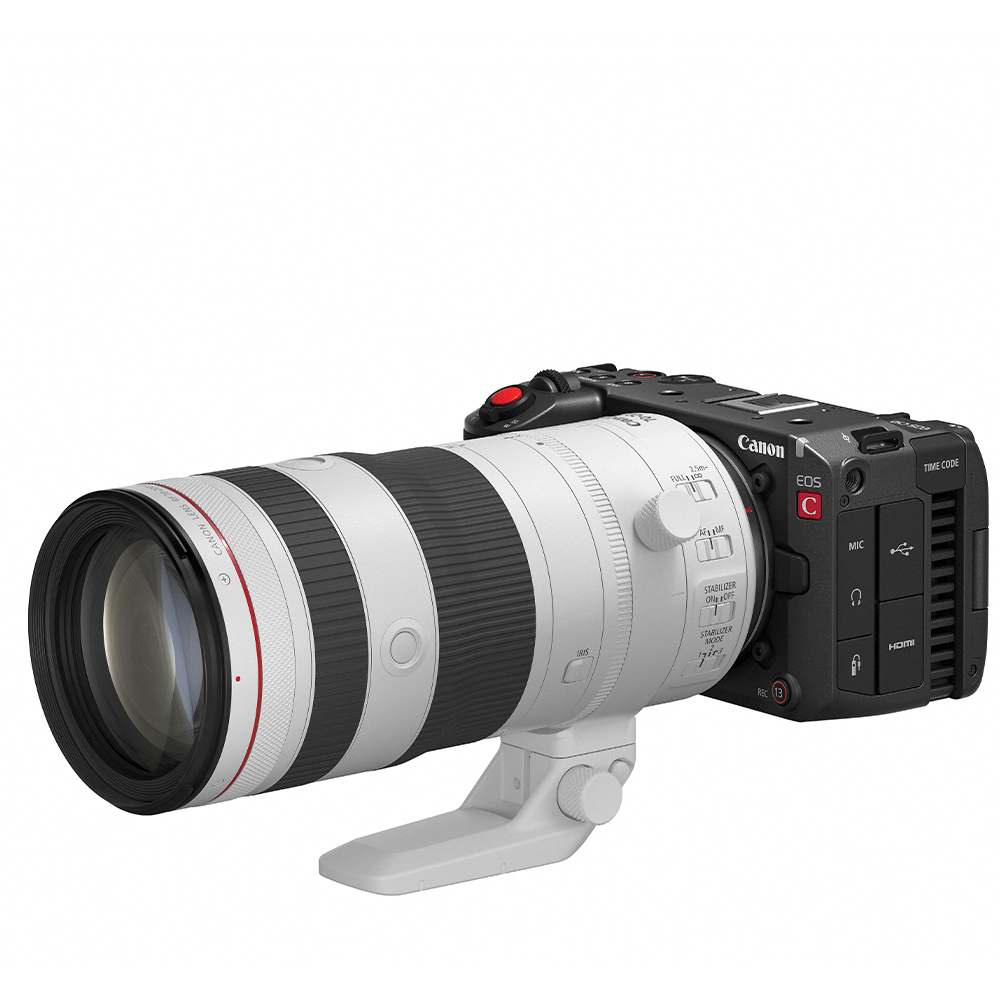 Canon-c50 Ansicht vorne seitlich mit Objektiv