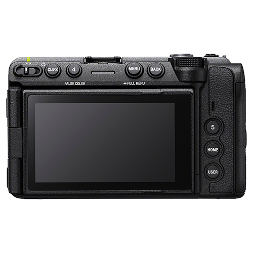 Rückseite der Sony FX5 mit 4-Achsen-LC-Display und Funktionstasten