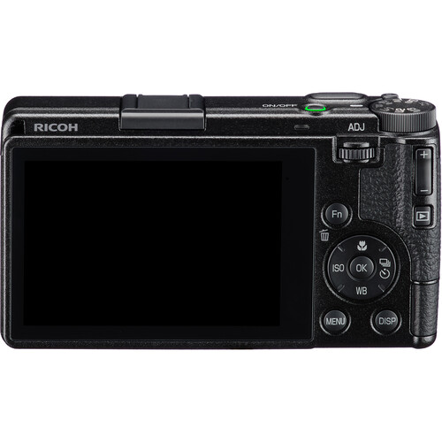 Rückansicht der Ricoh GR IV, zeigt das hochauflösende 3-Zoll-Display und die Bedienelemente für intuitive Steuerung