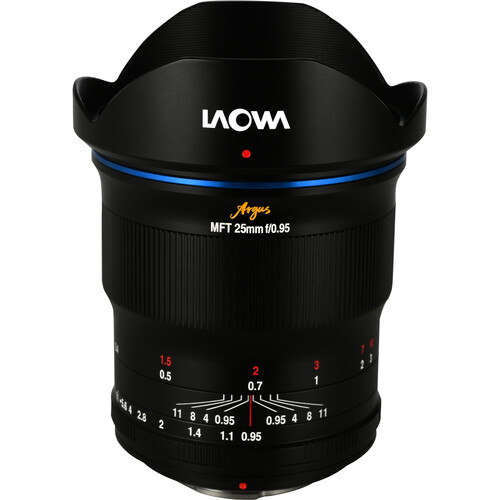 Laowa Argus 25mm f0,95 APO für Micro Four Thirds Frontale Ansicht mit abgewickelten Blickwinkel