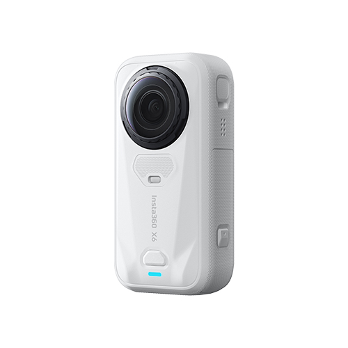 Insta360 X6 Weiß Perspektive der Rückseite mit Gehäusestruktur