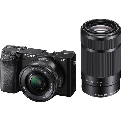 Sony Alpha 6100 A Kit 16-50mm und 55-210mm Objektiv schwarz Frontansichtwyl518z1yGNKj