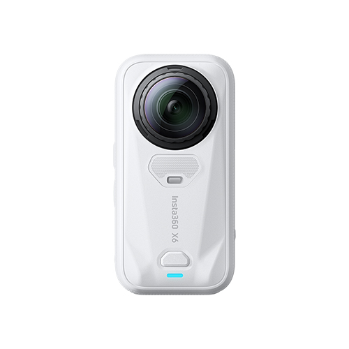 Insta360 X6 Weiß Rückseite mit 360-Grad-Linse und Schriftzug