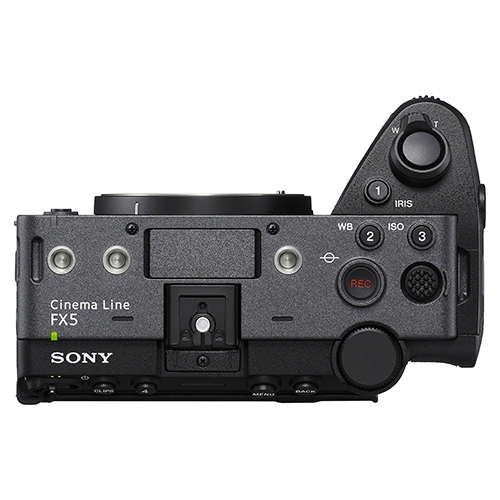 Oberansicht der Sony Cinema Line FX5 mit Gewindebohrungen und Auslöser