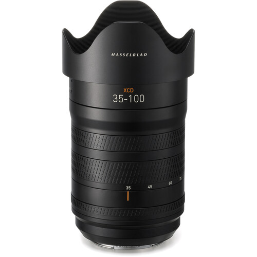 Hasselblad XCD 35-100mm f2.8-4 E Objektiv (Hasselblad X) - Frontale Ansicht mit Köcher