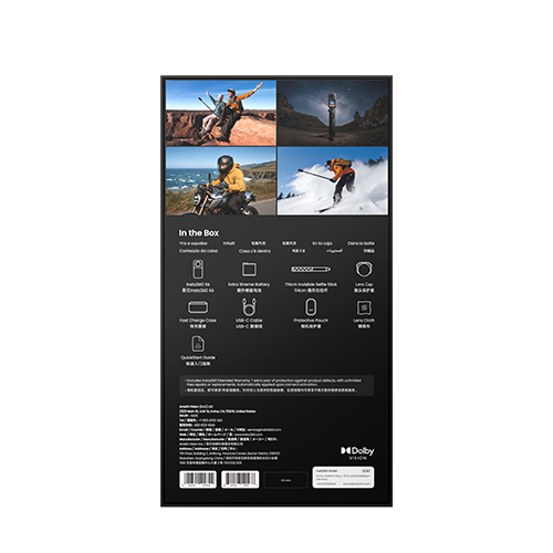 Insta360 X6 Essential Bundle Schwarz Verpackungsrückseite mit Lieferumfang