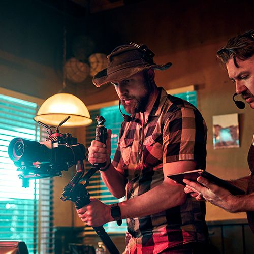 Professioneller Einsatz der Sony Cinema Line FX5 auf einem Gimbal am Filmset