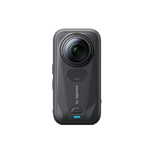 Insta360 X6 Schwarz Rückseite mit 360-Grad-Linse und Logo