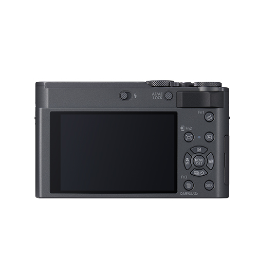 Panasonic Lumix DC-TZ300 Dark Silver Rückansicht mit großem LCD-Monitor.