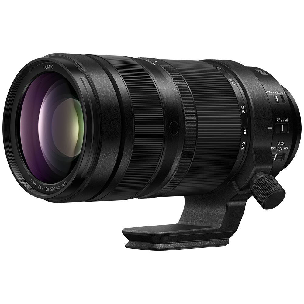 Panasonic 100-500mm vorne rechts mit Halterung