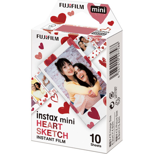 Fujifilm Instax Mini Film Heart Sketch 10 Bilder - Seitlich Forntale Ansicht auf die verpackung