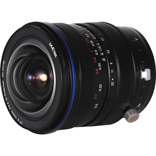 Laowa 15mm f4.5 Zero-D Shift für Nikon Z Objektiv liegend Fokus auf Linse Links