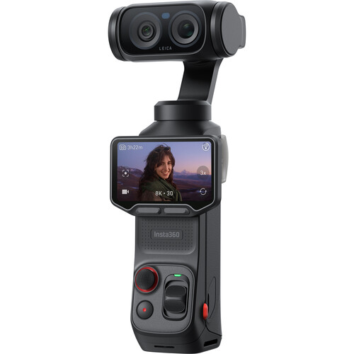 Frontansicht der Insta360 Luna Ultra Gimbal-Kamera mit Leica Summicron Objektiv.