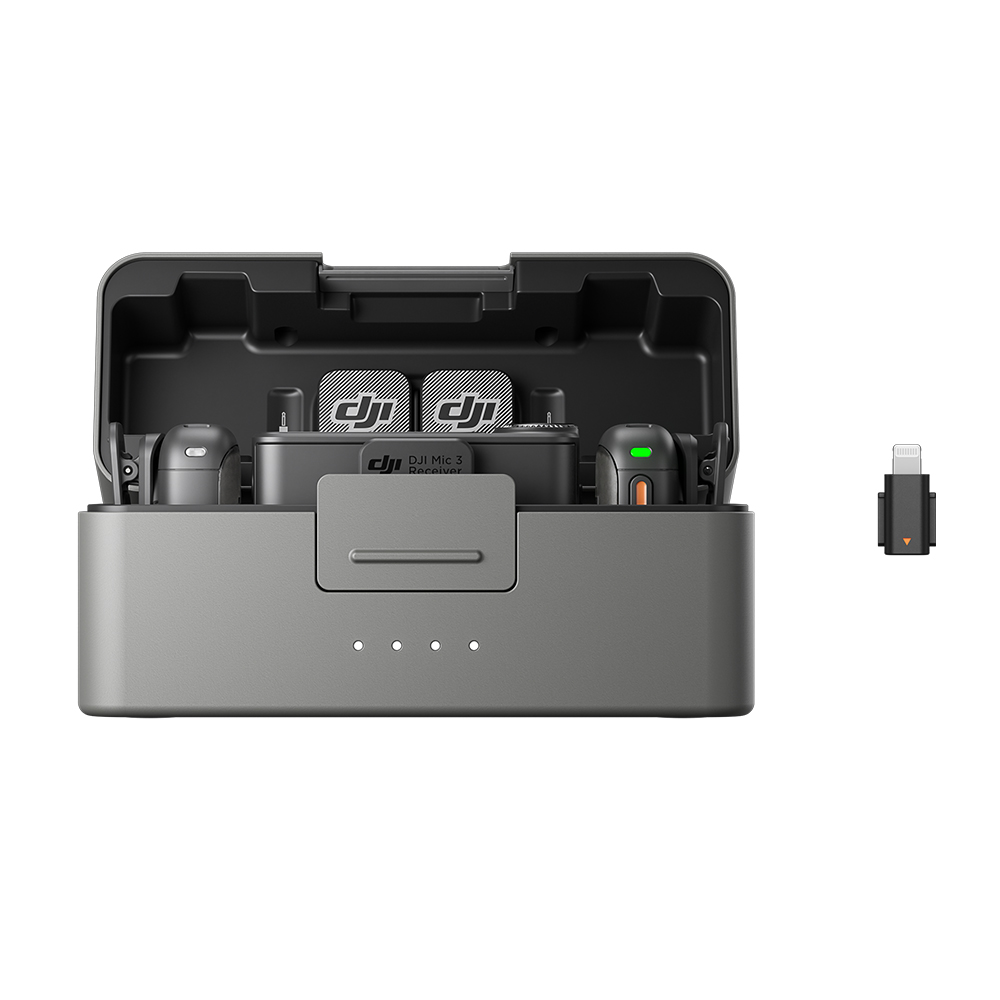 DJI Mic 3 2 sender 1 empfner 1 ladeschale Ansich vorne Adapter