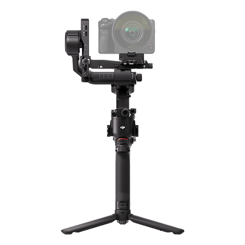 DJI RS5 Gimbal Frontansicht mit montierter Kamera auf Stativ